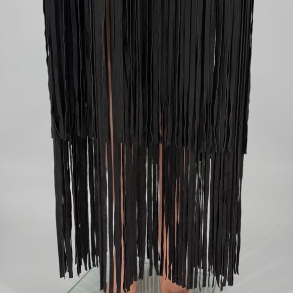 NWT Pinto Ranch Adore Western Faux Suede Long Fringe Skirt Size XL Black - Picture 12 of 13